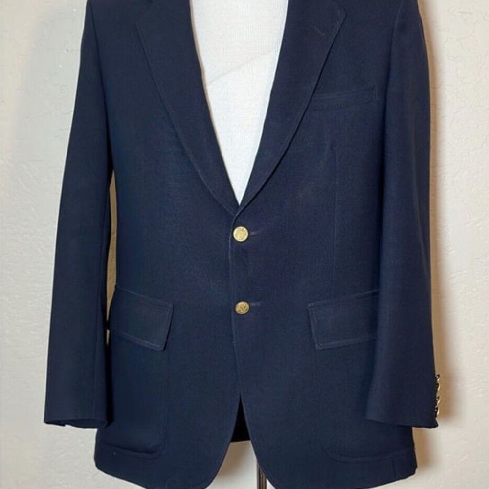 Classic Men's Navy Blazer with Gold Accents Single Breasted obo